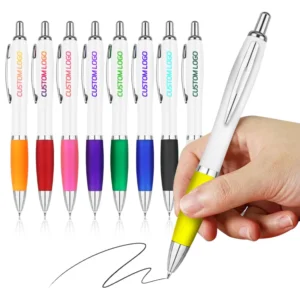 BKS New Promotion Cheap Plastic Material Ball Point Pens with Custom Laser Engraved Branded Logo Print